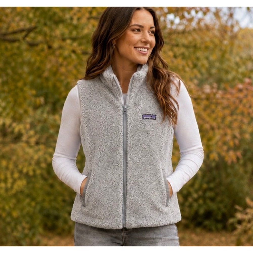 Patagonia Los Gatos Fleece Vest Women XL Plume Grey Full Zip Sherpa 25221